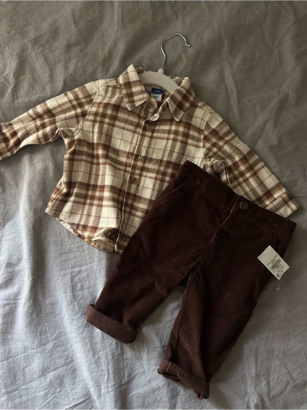 3-6mo Cream & Brown Plaid Button-Up Shirt - Old Navy BRAND NEW